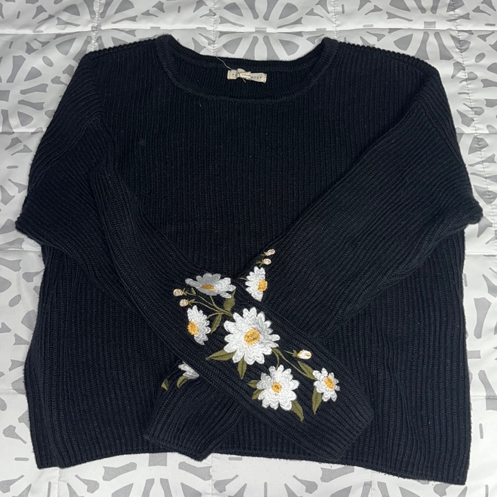 Pacsun black sweater with embroidered sleeves